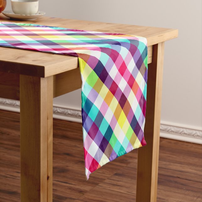 Funky Rainbow Kariert Pattern Kleiner Tischläufer (Beispiel)