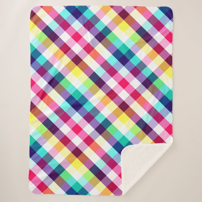 Funky Rainbow Kariert Pattern Large Sherpa Blanket Sherpadecke (Vorderseite)