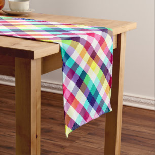 Funky Rainbow Kariert Pattern Medium Table Runner Mittelgroßer Tischläufer