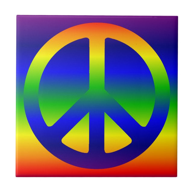 Funky Rainbow Peace Symbol Fliese (Vorderseite)