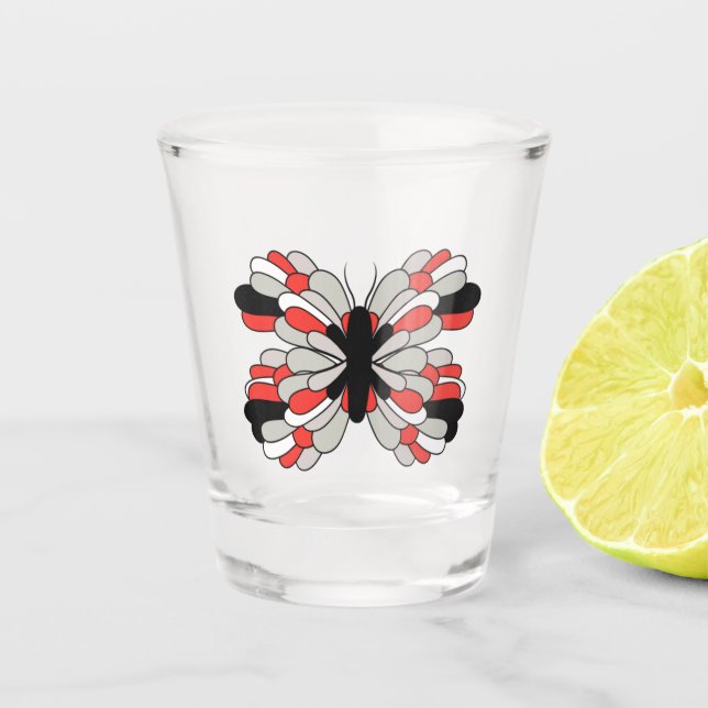 Funky Red and Black Butterfly Shot Glas (Vorderseite)