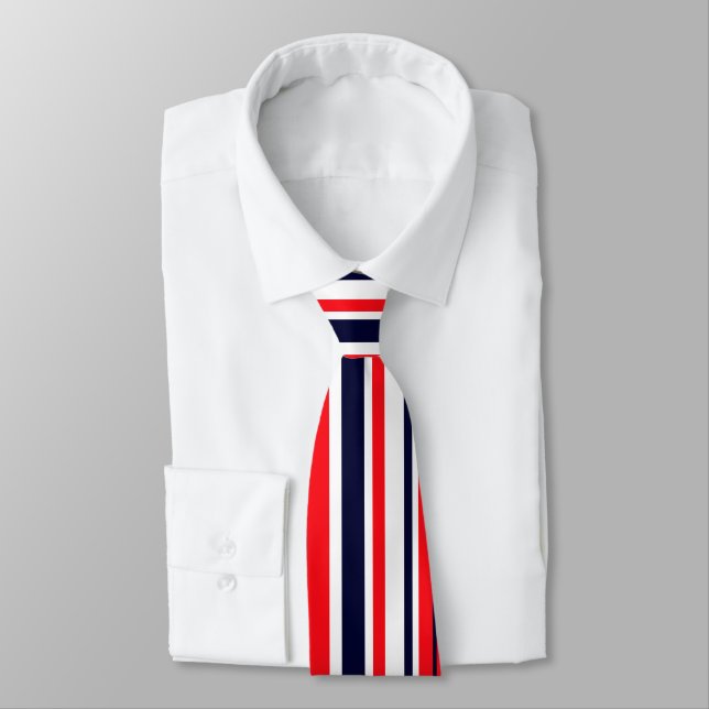 Funky Red Blue White Stripes Imprimer Cravate Moti (Attaché)