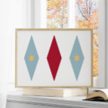 Funky Red Light Blue Yellow Stars Raute Mid Mod Poster<br><div class="desc">Dieses moderne inspirierte Poster aus der Mitte des Jahrhunderts besticht durch 3 große Diamanten mit 2 Sternen in der Mitte,  in einer Kombination der Farben hellblau,  rot und gelb. Das würde einen Spaß machen an Ihren Wänden!</div>