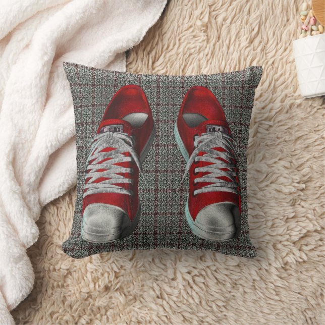 Funky Red Sneakers Abstrakt Art Kissen (Decke)