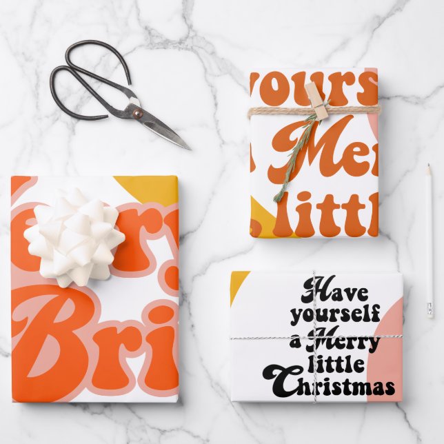 Funky Retro 70er | Merry & Bright Geschenkpapier Set (Vorderseite)