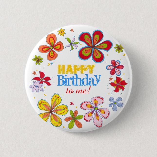Funky Retro Big Blume Custom Birthday Button Butto (Vorderseite)