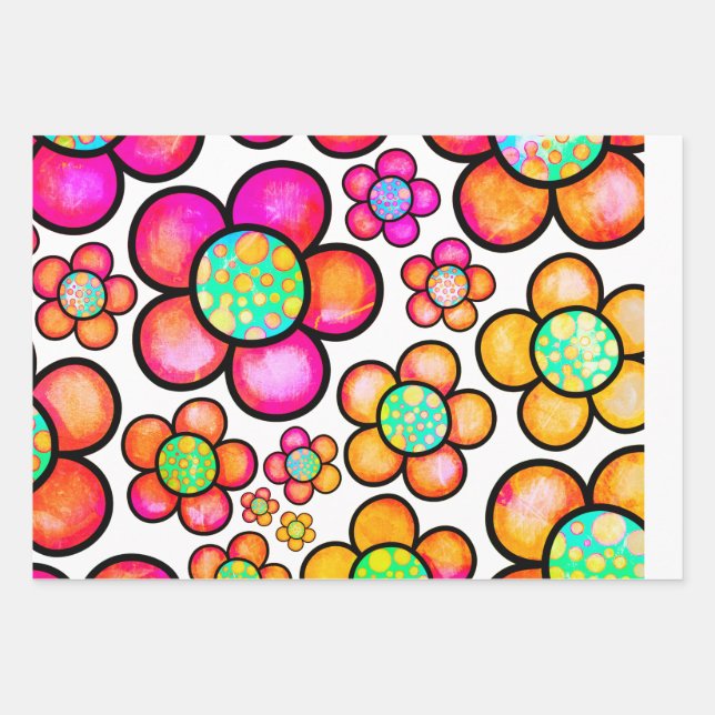 Funky Retro-Blume Geschenkpapier Set (Vorderseite)