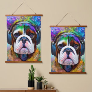 Funky Retro Bulldog Wear Wandteppich Mit Holzrahmen