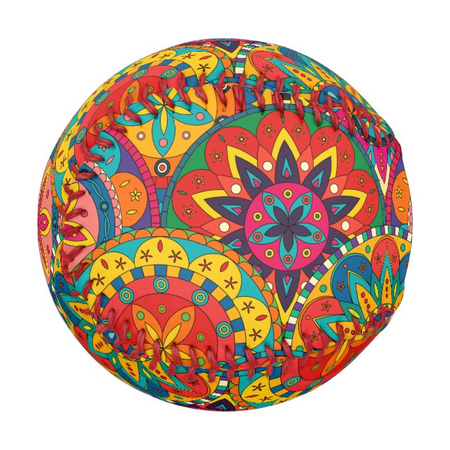 Funky Retro Colorful Mandala Pattern Baseball (Vorderseite Links)
