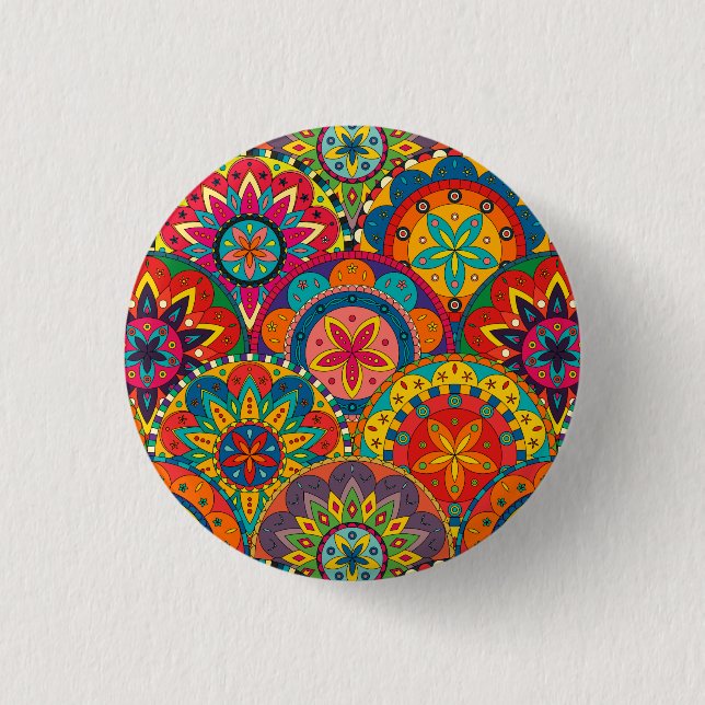 Funky Retro Colorful Mandala Pattern Button (Vorderseite)