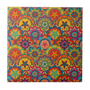 Funky Retro Colorful Mandala Pattern Fliese