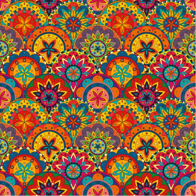 Funky Retro Colorful Mandala Pattern Fotoskulptur Ornament (Vorne)