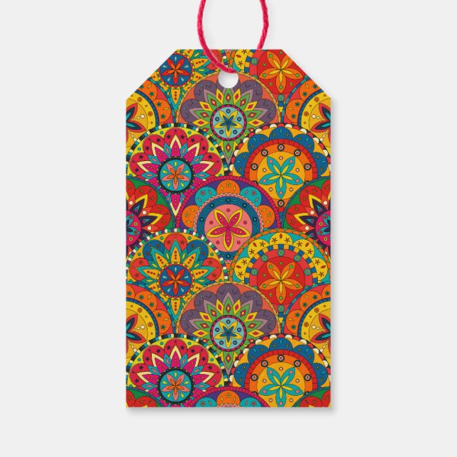 Funky Retro Colorful Mandala Pattern Geschenkanhänger (Rückseite)