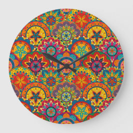 Funky Retro Colorful Mandala Pattern Große Wanduhr