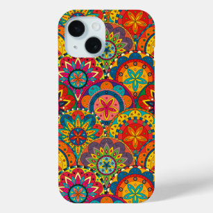 Funky Retro Colorful Mandala Pattern iPhone 15 Hülle