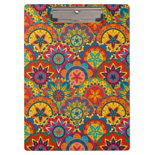 Funky Retro Colorful Mandala Pattern Klemmbrett