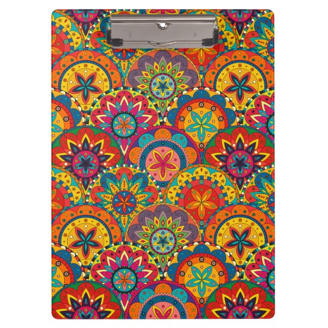 Funky Retro Colorful Mandala Pattern Klemmbrett (Vorderseite)