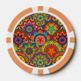 Funky Retro Colorful Mandala Pattern Pokerchips