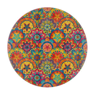 Funky Retro Colorful Mandala Pattern Schneidebrett