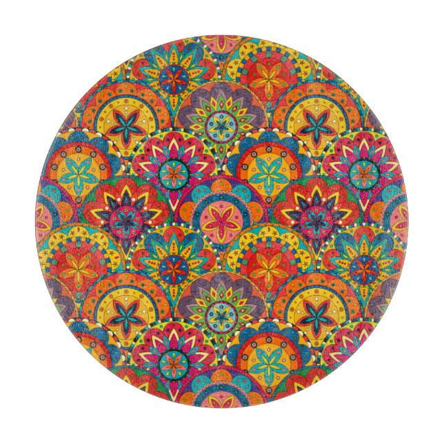 Funky Retro Colorful Mandala Pattern Schneidebrett (Vorderseite)