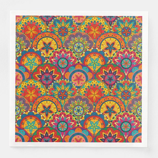 Funky Retro Colorful Mandala Pattern Serviette (Vorderseite)