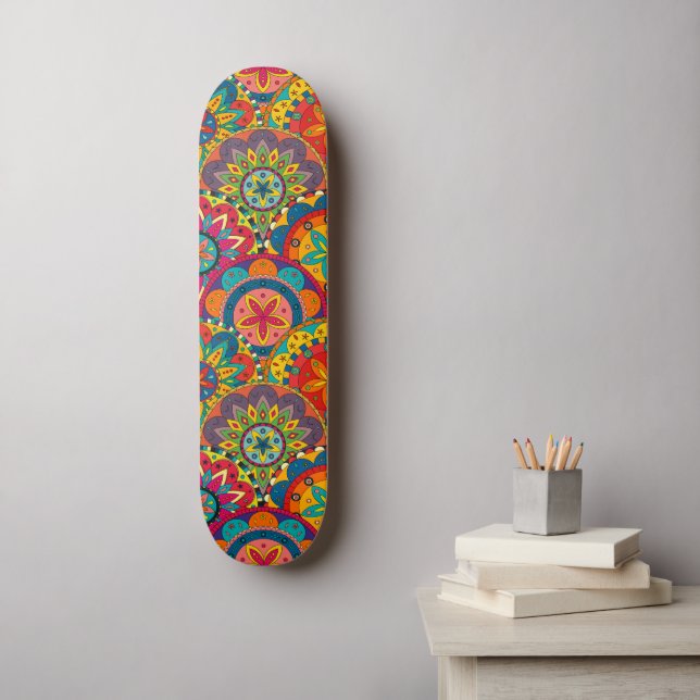 Funky Retro Colorful Mandala Pattern Skateboard (Wandkunst)