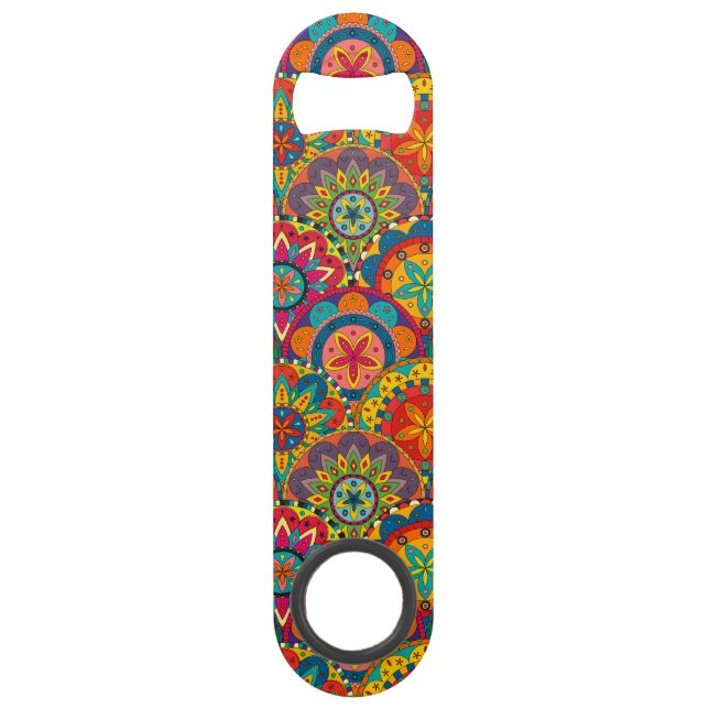 Funky Retro Colorful Mandala Pattern Speedflaschenöffner (Vorderseite)