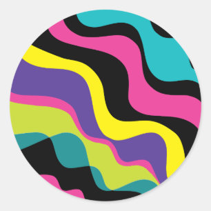 Funky Retro Farben Welle Pop Muster 90er Party Runder Aufkleber