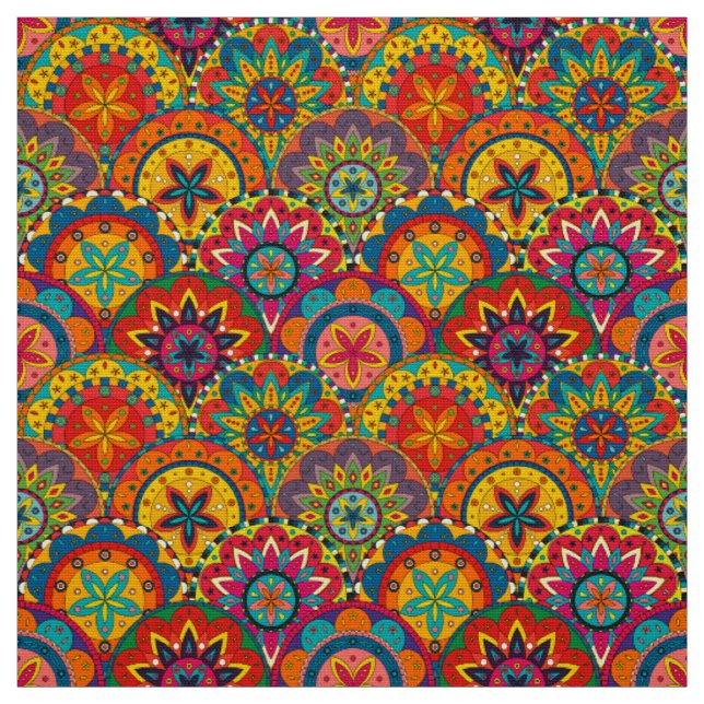 Funky Retro Farbige Mandala-Muster Stoff (Muster)
