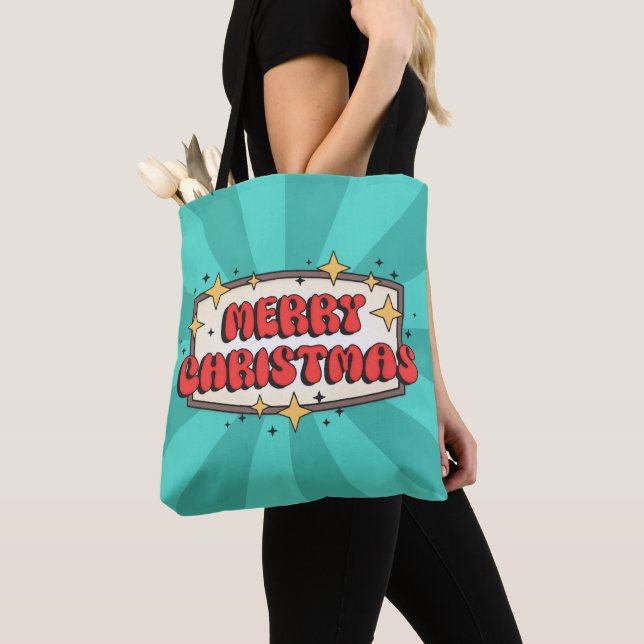 Funky Retro frohe Weihnachten Gruß Text Tasche (Von Nahem)
