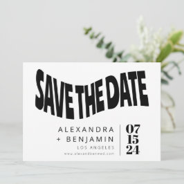 Funky Retro Groovy Einzigartiges Foto Weiß Schwarz Save The Date