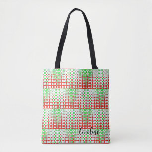 Funky Retro Grün, Rot, Muster, Blume, Tasche