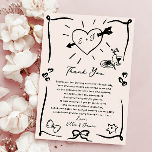 Funky Retro Hand Drawn Blac Wedding Danke Karte