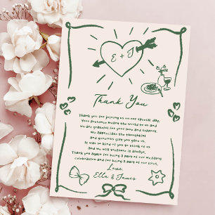 Funky Retro Hand Drawn Gree Wedding Danke Karte
