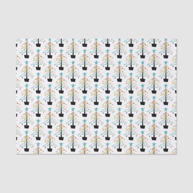 Funky Retro Holiday Weihnachtsbaum Mitte Jahrhunde Seidenpapier (Vorderseite)