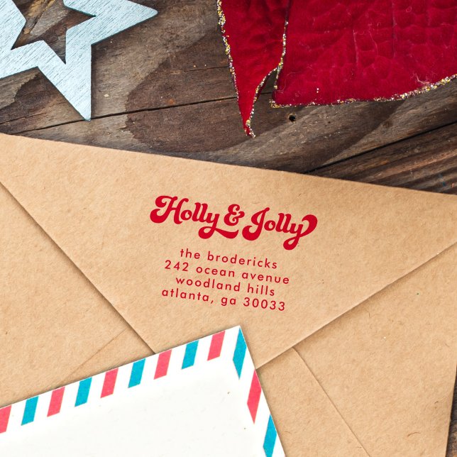 Funky Retro Holly Jolly Rücksendeadresse Permastempel (holly jolly retro Christmas return address stamp)