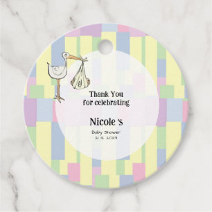 Funky Retro Kubismus Storch Lieferung Babyparty Geschenkanhänger