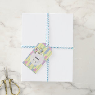 Funky Retro Kubismus Storchen-Lieferung Baby Showe Geschenkanhänger