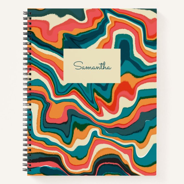 Funky Retro Künstlerischer Marmor Swirl Ebru Notizbuch (Vorderseite)