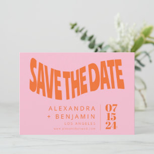 Funky Retro Mod Einzigartiges Foto Rosa Orange Cus Save The Date