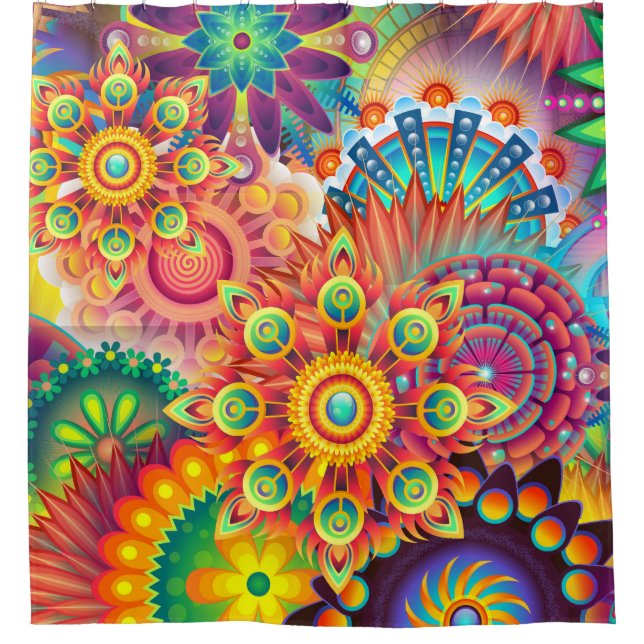 Funky Retro Muster Abstrakt Bohemisch Duschvorhang (Vorderseite)