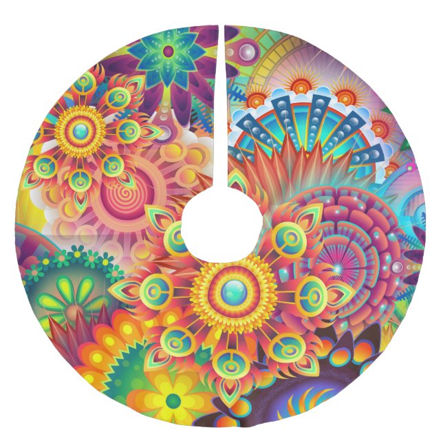 Funky Retro Muster Abstrakt Bohemisch Polyester Weihnachtsbaumdecke (Vorderseite)