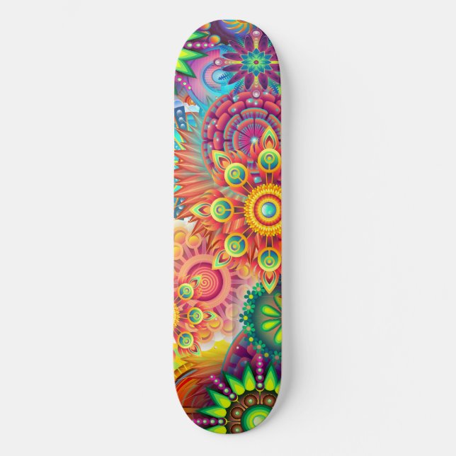 Funky Retro Muster Abstrakt Bohemisch Skateboard (Vorderseite)