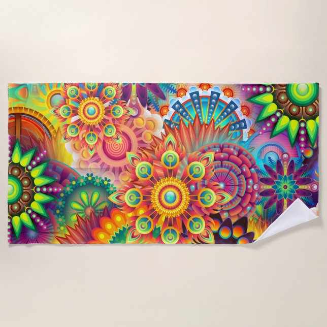 Funky Retro Muster Abstrakt Bohemisch Strandtuch (Vorderseite)
