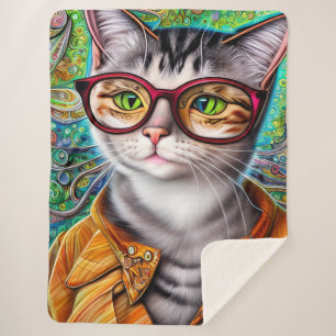Funky Retro Niedlich Cat Wearing Brillen Artwork Sherpadecke