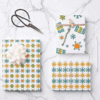 Funky Retro Nordic Aquamarin Orange Snowflake Ho H Geschenkpapier Set