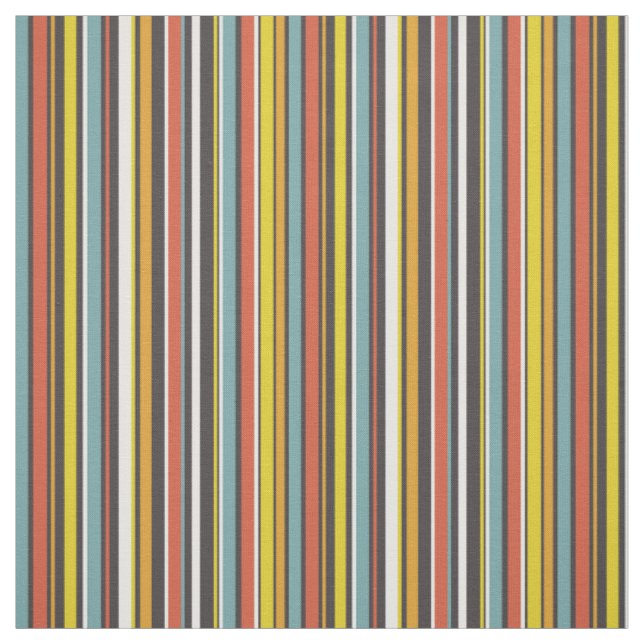 Funky Retro Orange Brawn Yellow Aqua Stripes (1970 Stoff (Muster)