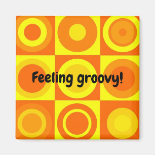 Funky Retro Orange Gelbe Kreise Quadrate Magnet