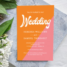 Funky Retro Orange Pink Color Block Wedding
