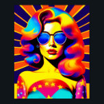 Funky Retro Pop Art Fashion Poster<br><div class="desc">Lassen Sie sich mit diesem atemberaubenden Pop Kunstwerk zurück in die Tage des Friedens, der Liebe und der Blume Power transportieren. Ein faszinierendes psychedelisches Mädchen, das eine trendige Sonnenbrille verbindet, strahlt vor dem Hintergrund der ikonischen US Flagge. Mit seinen kühnen Farbtönen, dem Retro-Groovy-Ambiente und dem modernen Pop-Kunstdesign ist dieses Werk...</div>